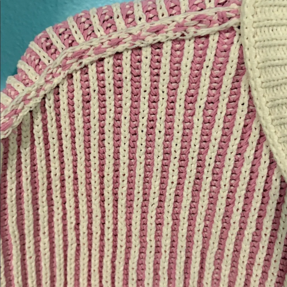 Aerie Oversized Pink and Cream Chenille Vertical Striped Sweater XXL - Picture 5 of 6